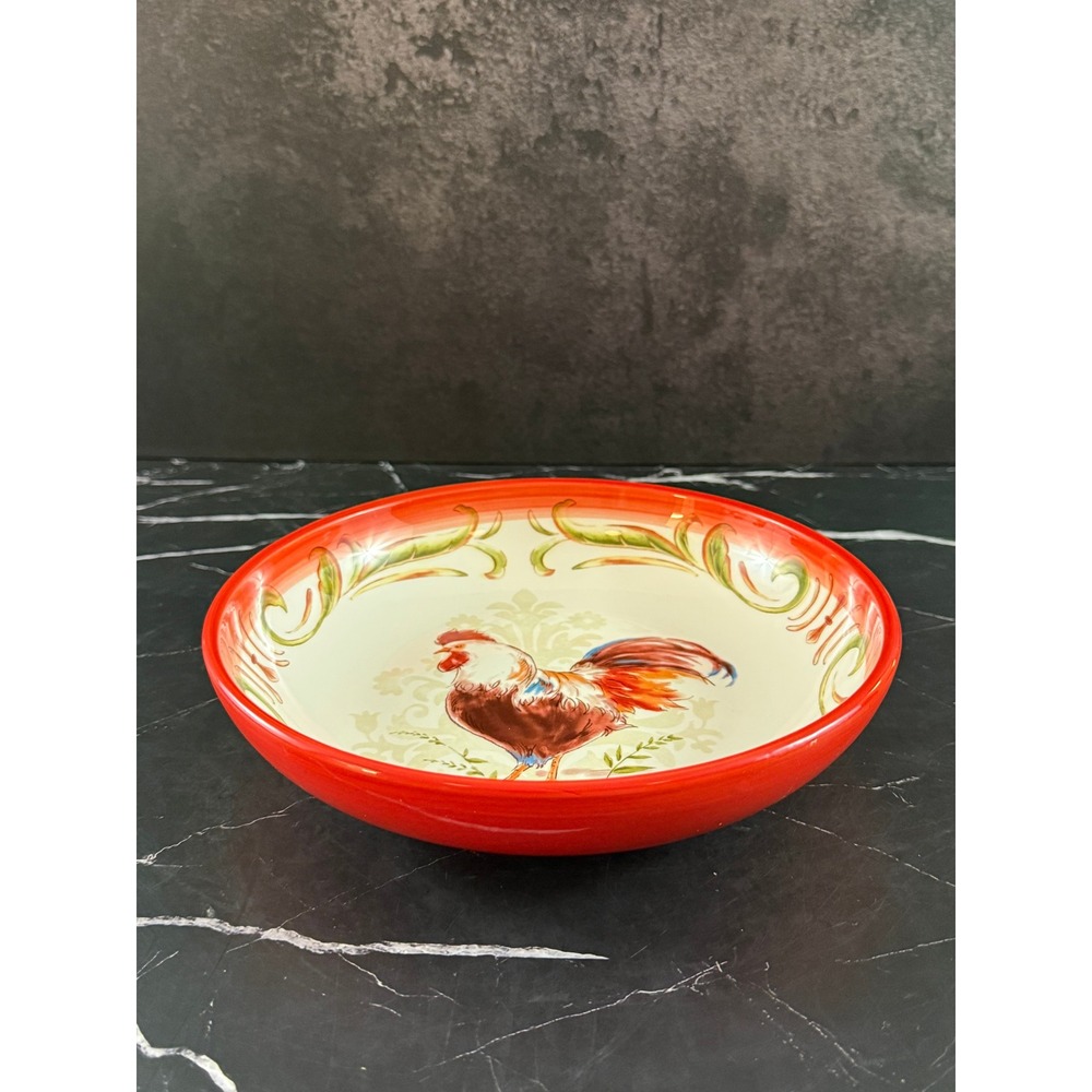 Vintage Pier 1 Imports Hand Painted‎ Ironstone Red Rooster 9in Bowl